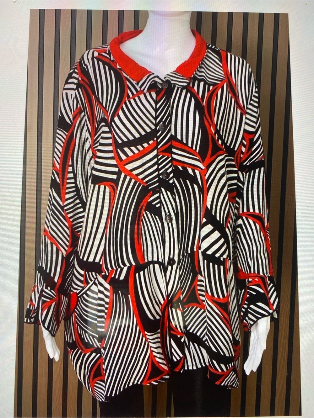Ali Miles button Down tunic top w/ striking abstract geometric print / EUC 3X